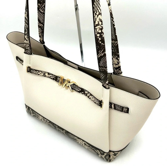 Michael Kors Reed Large Tote Bag Snakeskin Cream/Black - Picture 7 of 12